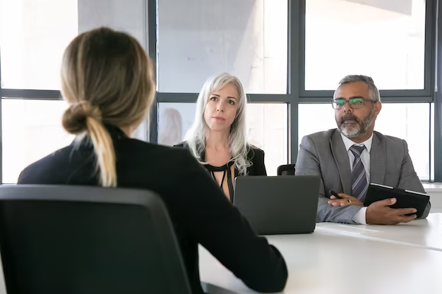 A group of people have a consultation while sitting in an office