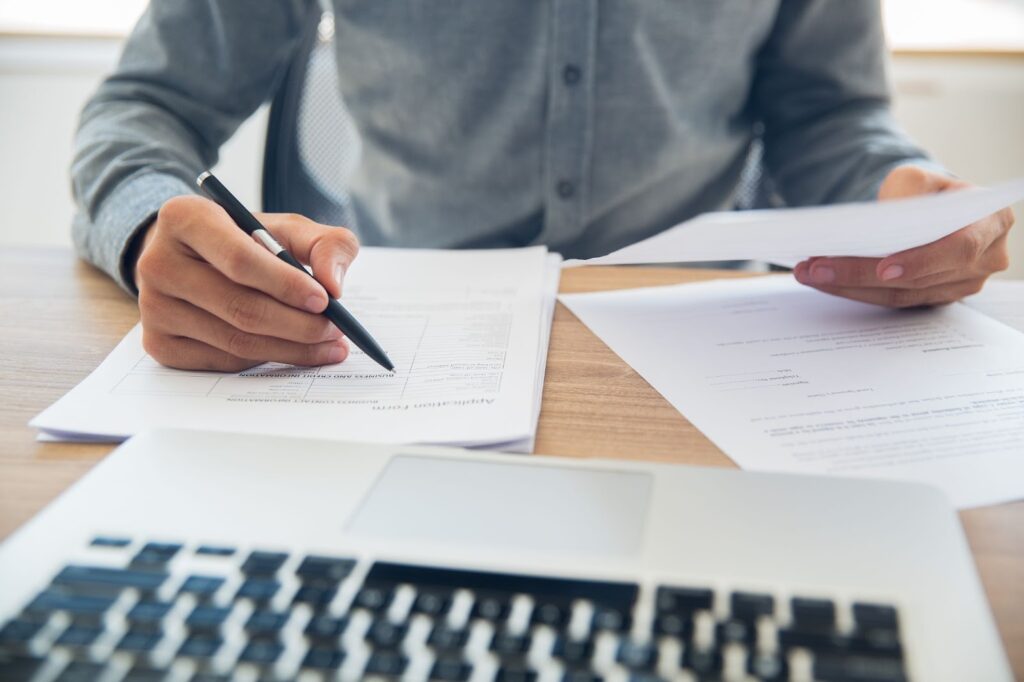 Businessman checking documents